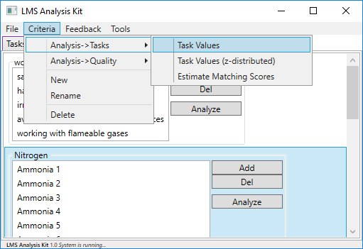 Analysis->Tasks section